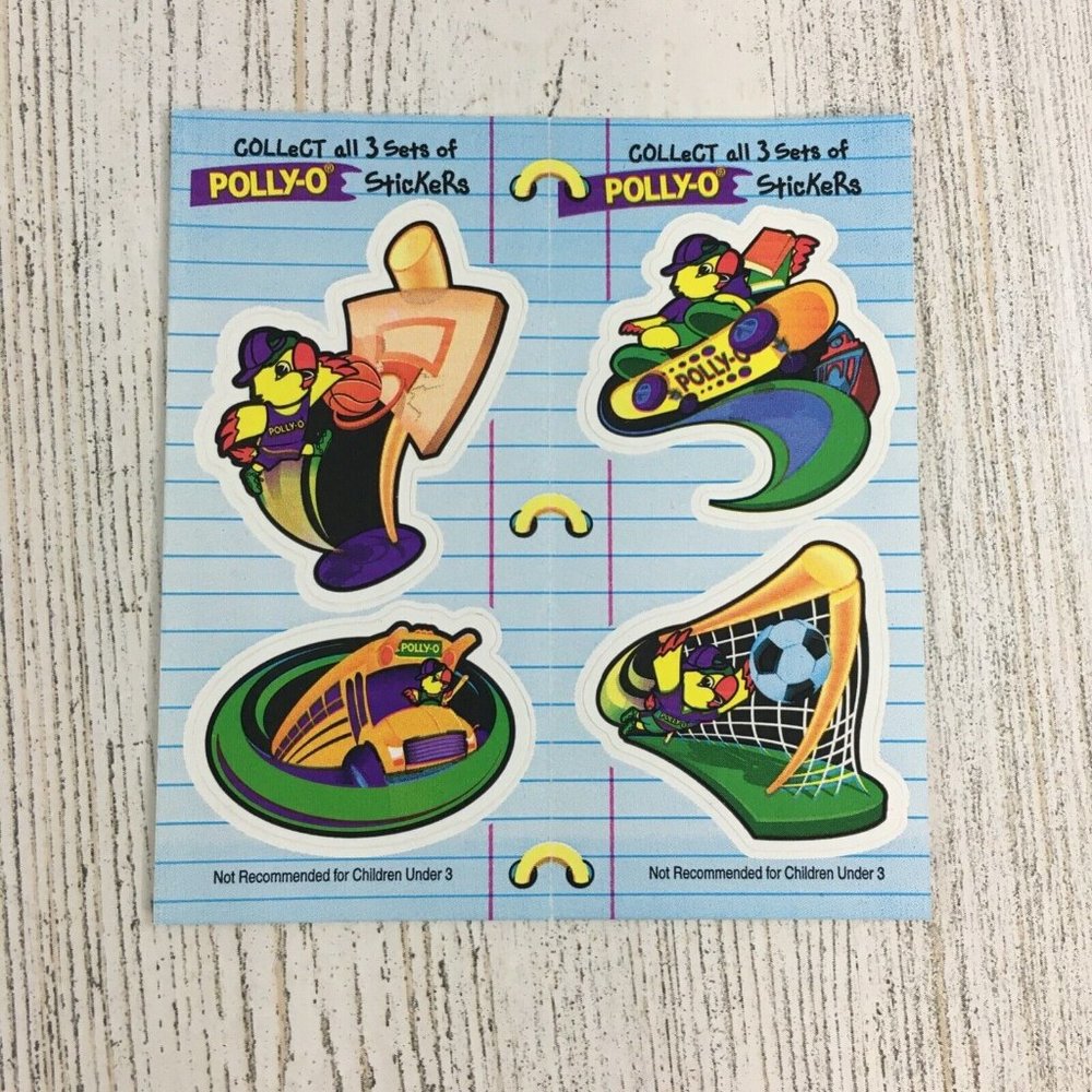 Kraft POLLY-O Vtg Sticker Sheet Sports School String Cheese